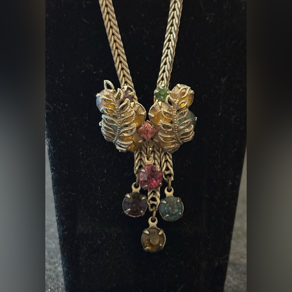 Vintage Silver Necklace with Multicolored Butterfly Design